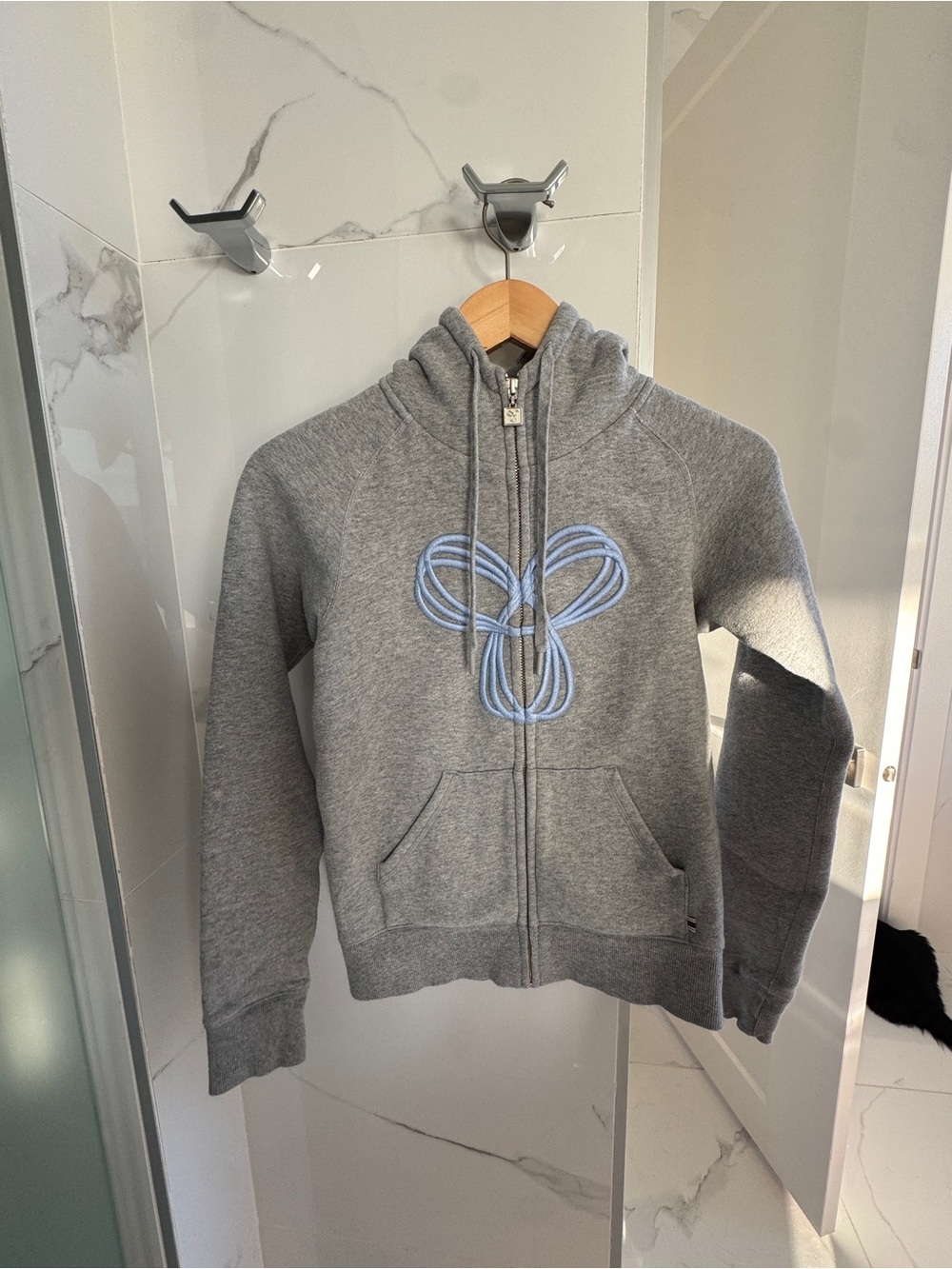 TNA Grey  Zip-Up Hoodie with Light Blue Embroidered Logo